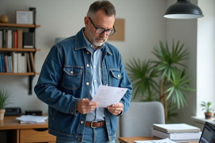 Artisan en contrat examinant une facture dans un bureau