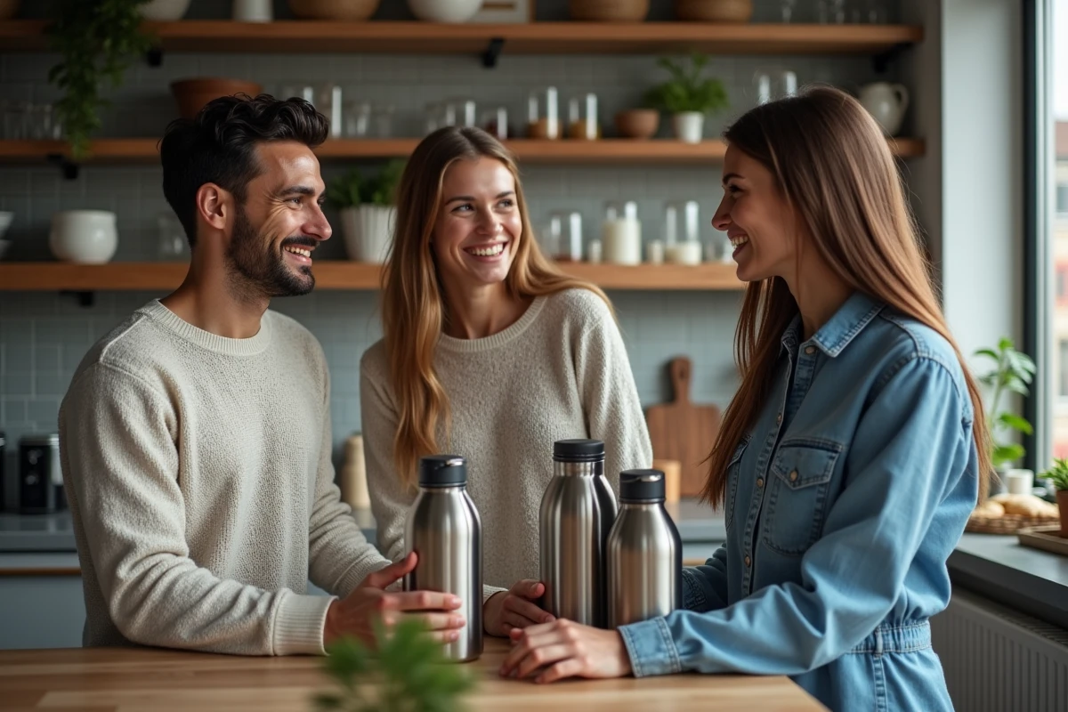 Trois colocataires remplissent des bouteilles d