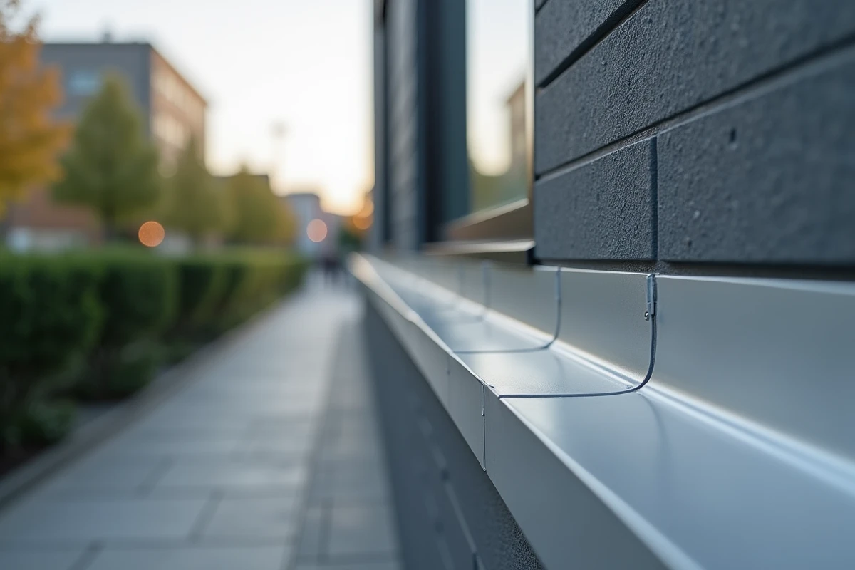 Cornière aluminium anodisée installée sur l'angle d'une façade extérieure moderne avec finition soignée et précision de pose