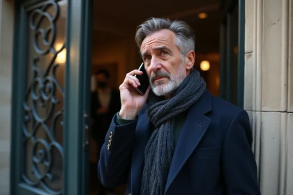 Homme d'âge moyen dans un manteau bleu à Paris