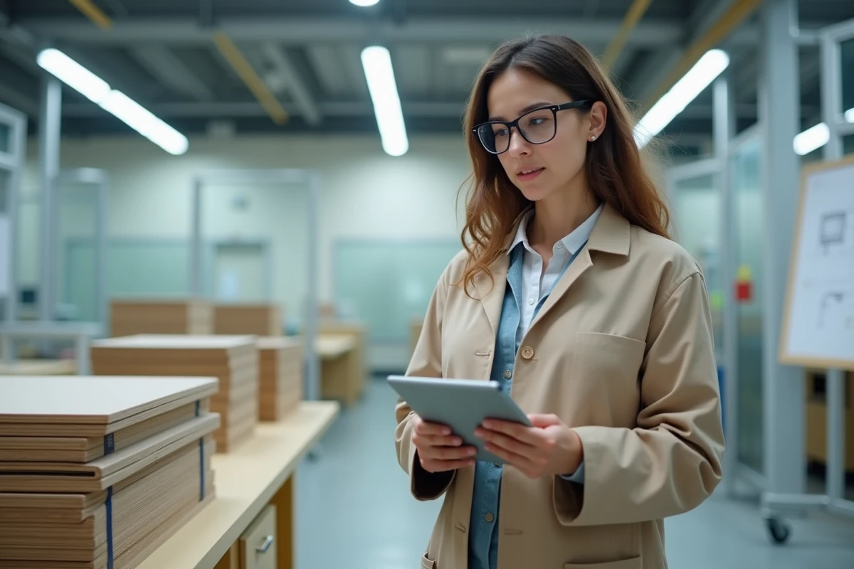 Ingénieure examinant des données fibre couture avec tablette