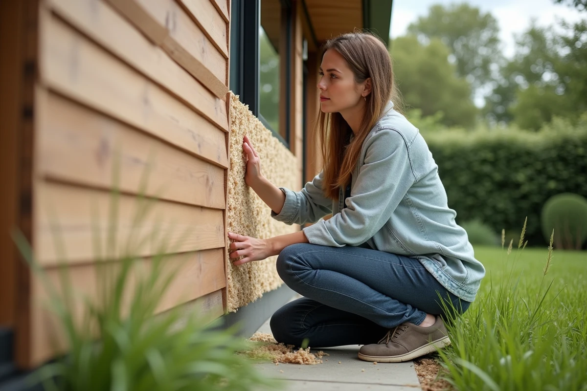 Femme installant une isolation en fibre de bois à l