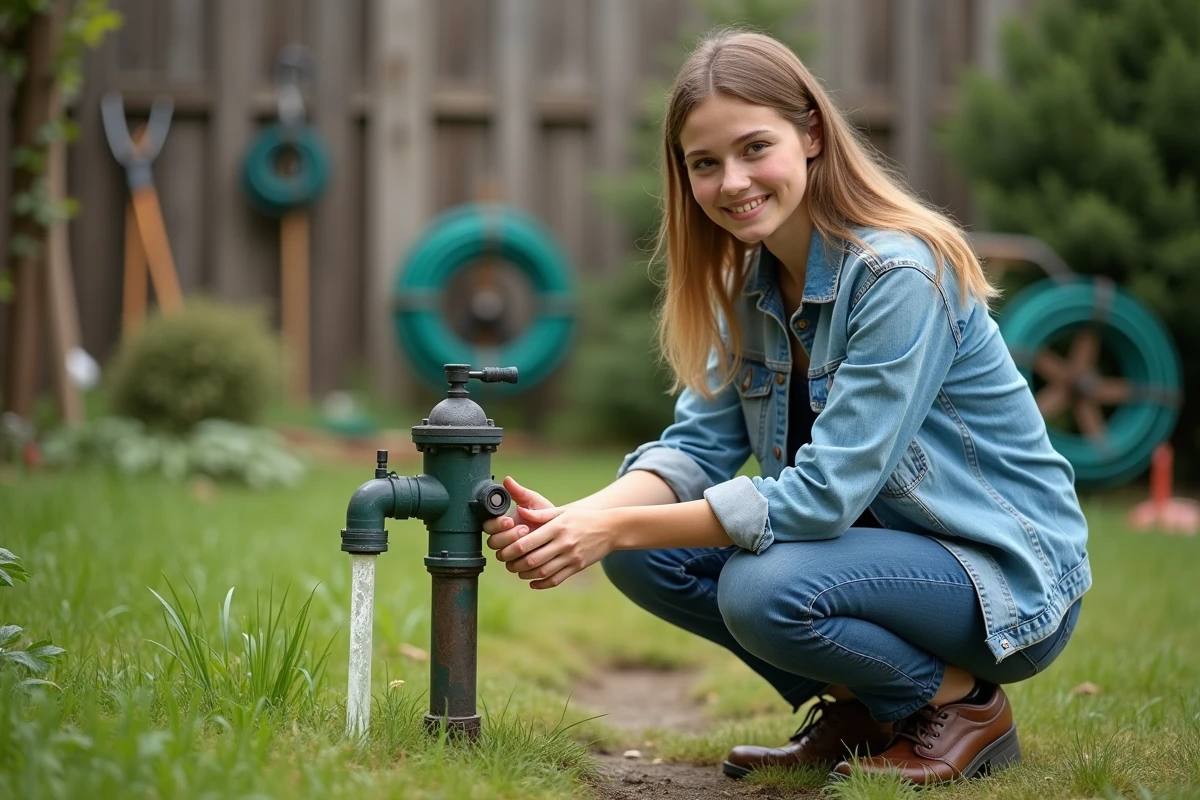 Jeune femme examine une pompe d