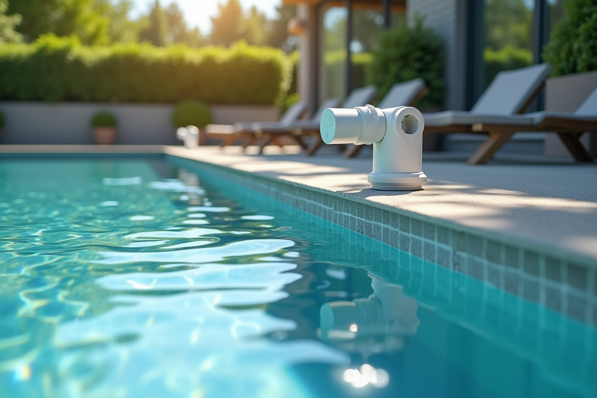 Prises étanches et conduits près de la piscine moderne