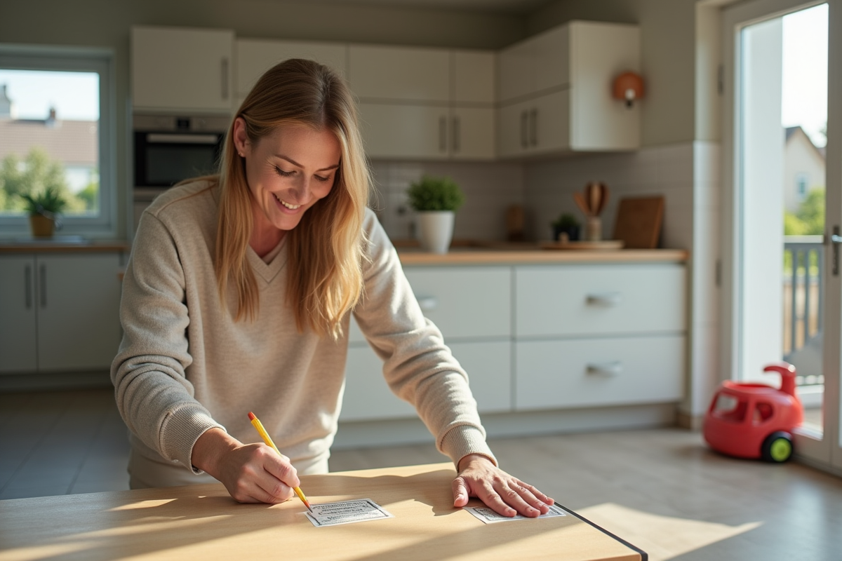 Femme collant des protecteurs d